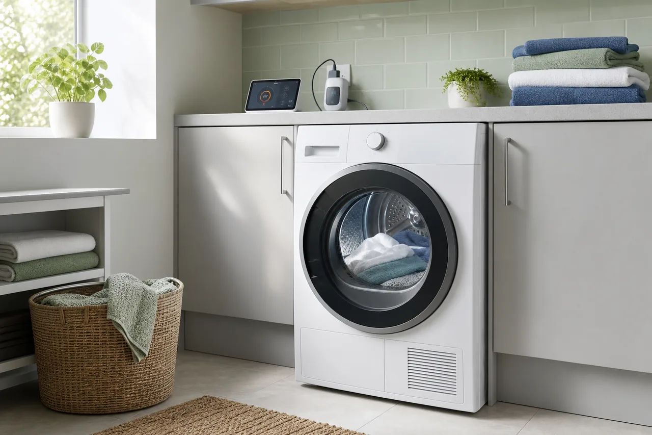 Heat pump tumble dryer with household energy monitoring