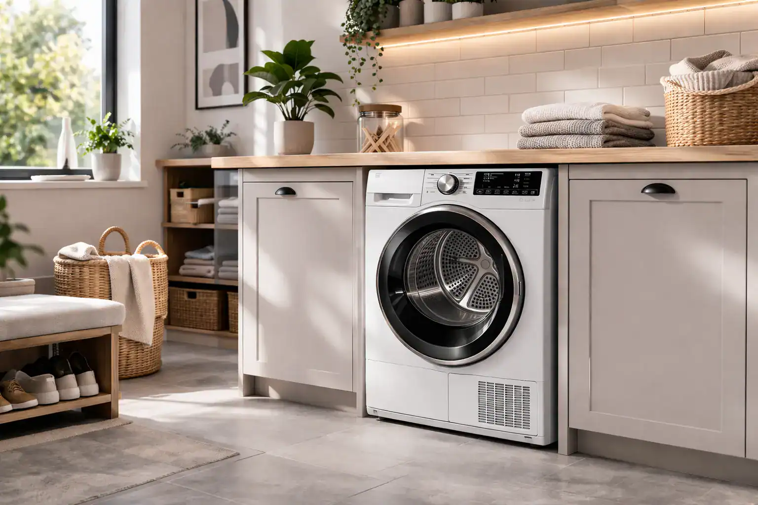 UK utility room with tumble dryer showing a practical home laundry setup